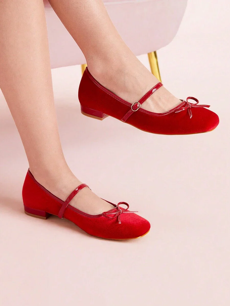 Bow Flat Square Toe Mary Jane Shoes - Image 14