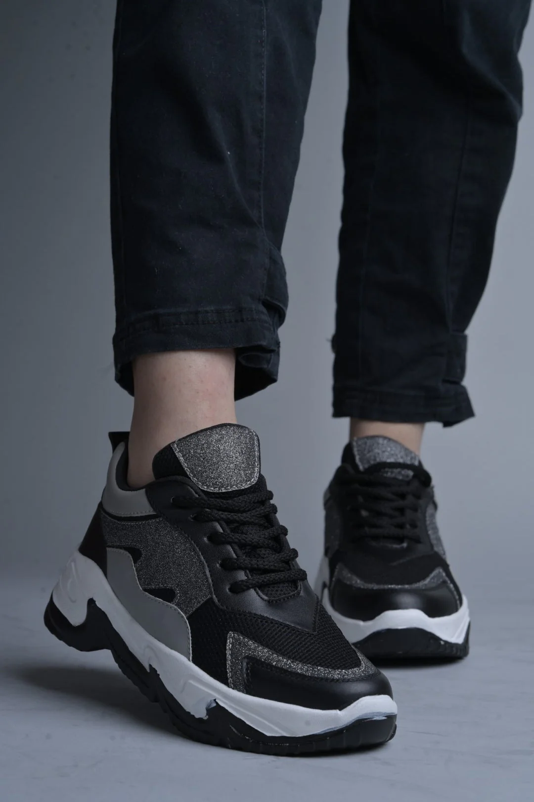 Jm Looks Glitter Panel Chunky Sole Sneakers - Image 4