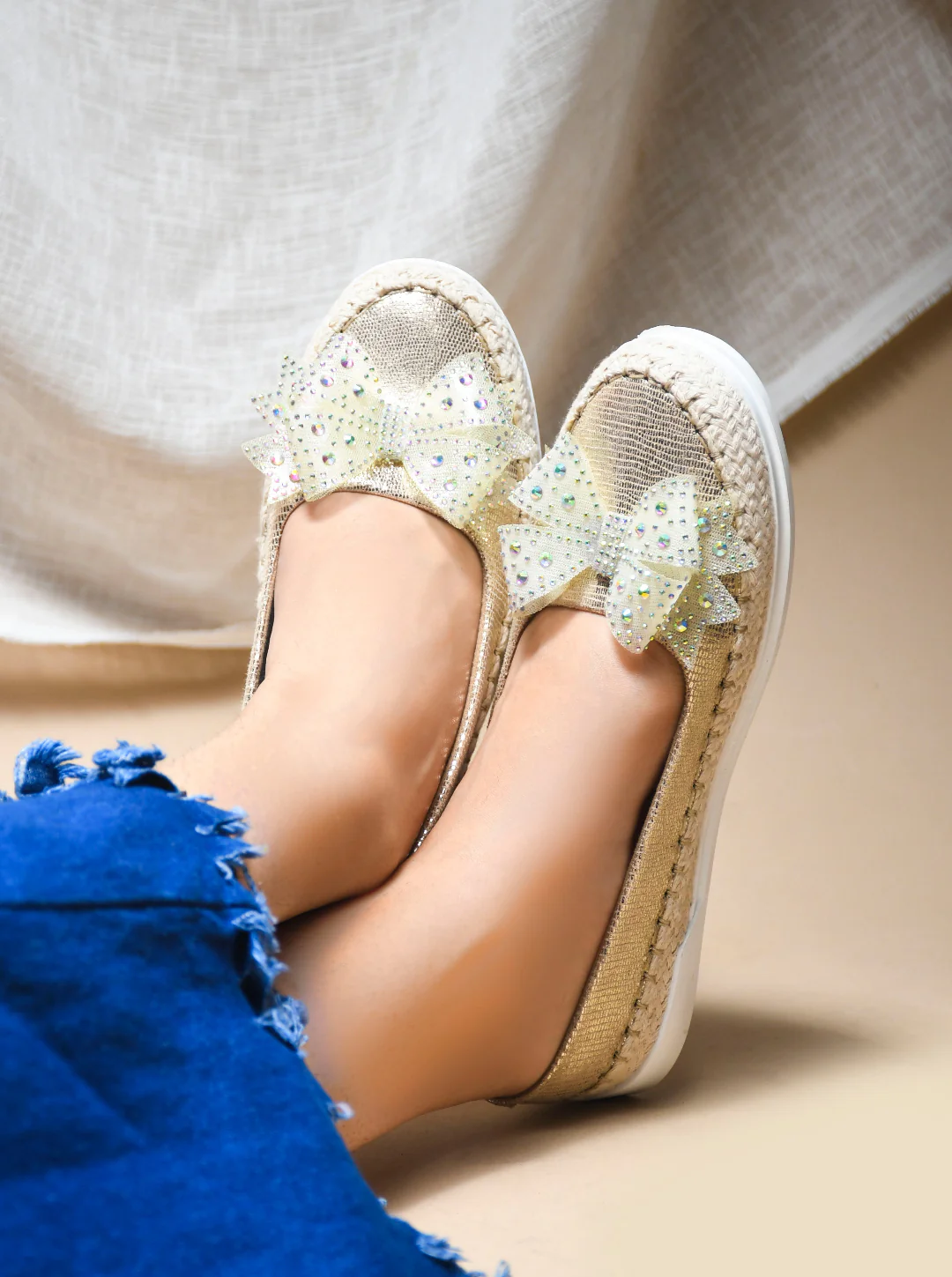 JM Looks Shimmer Espadrille Bow Loafers - Image 9
