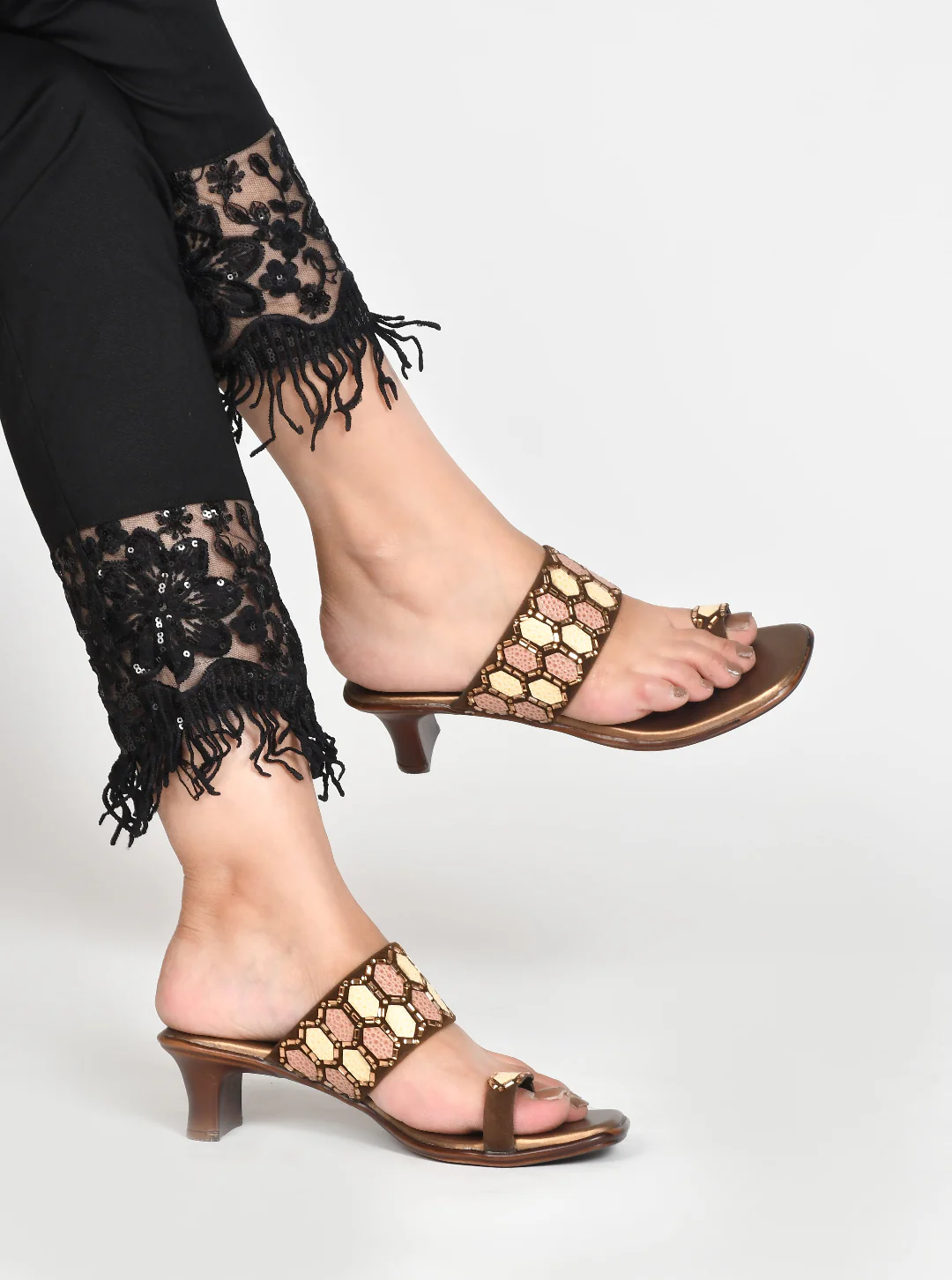 Ethnic Embellished One Toe Block Heels - Image 7