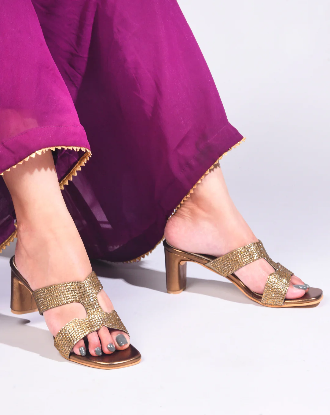 Jm Looks Dazzling Embellished Block Heels for Women & Girls - Image 2