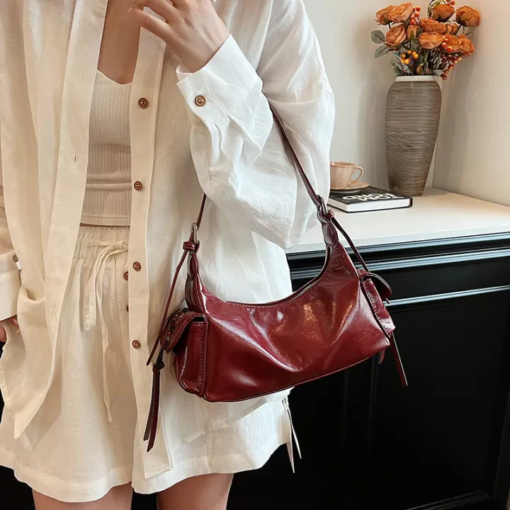 Patent Petite Hobo Shoulder Bag - Image 7