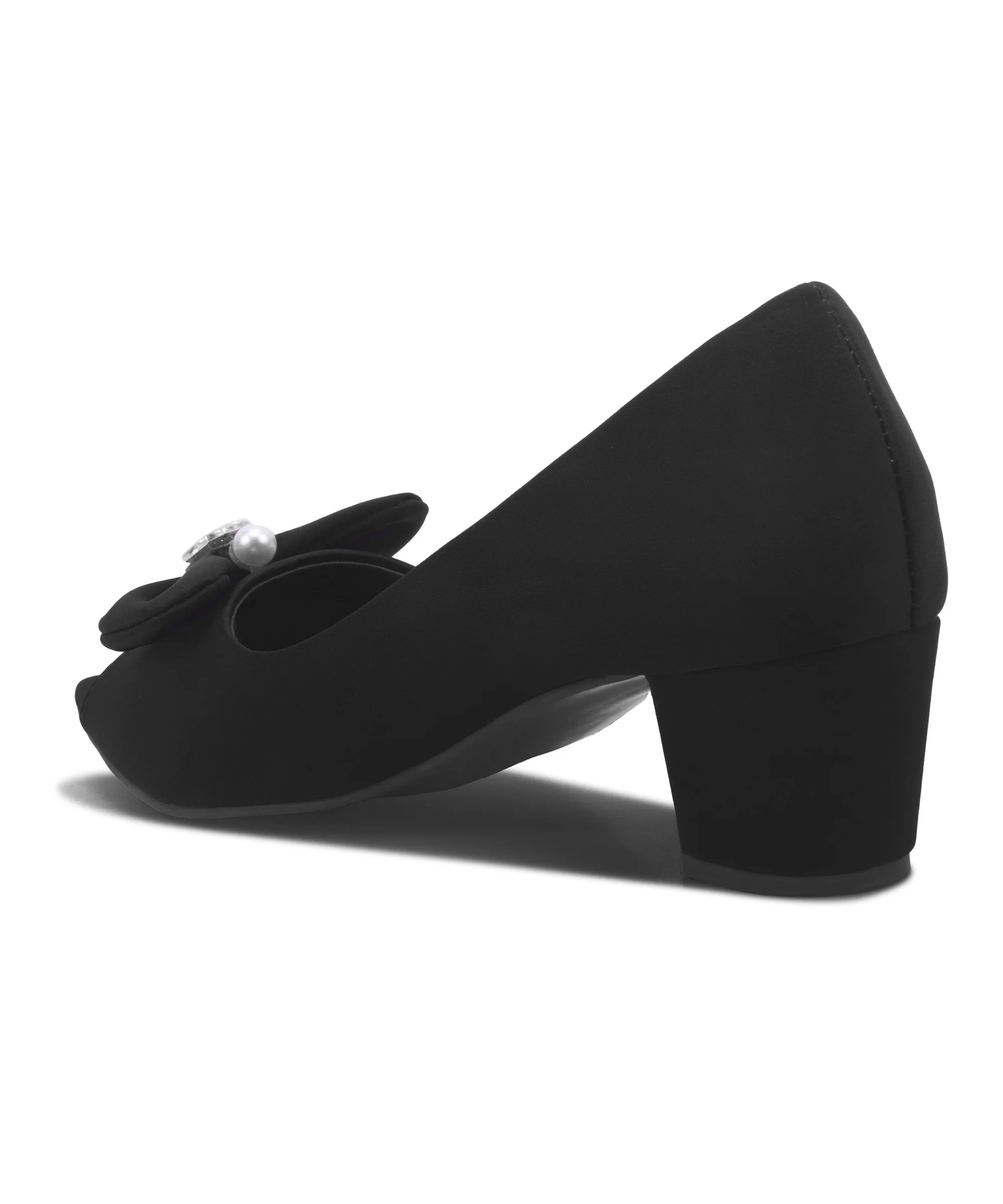 Peep Toe Block Heels with Bow and Pearl Accent - Image 8