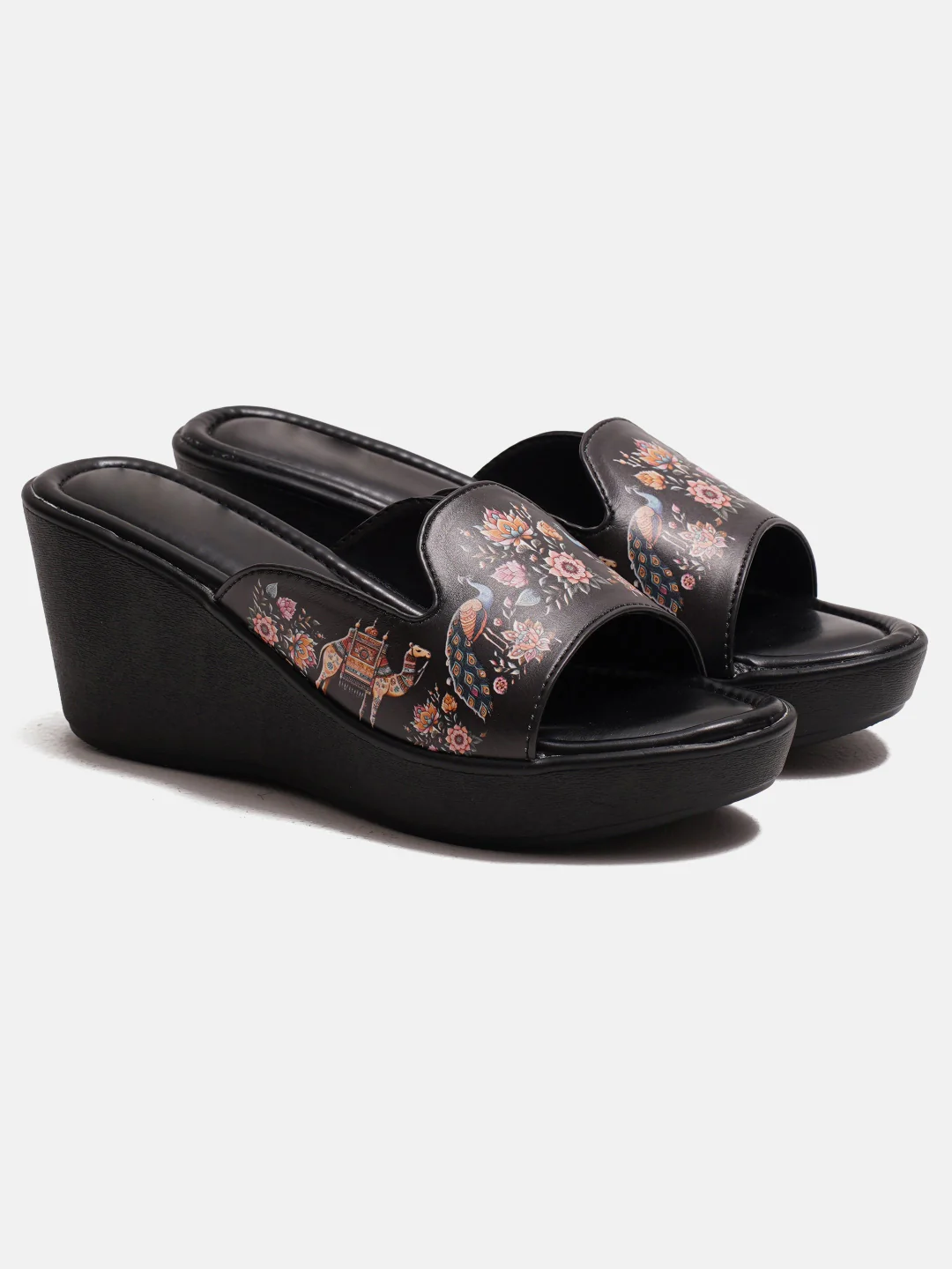Platform Wedge Sandals with Floral Embossed Strap - Image 13