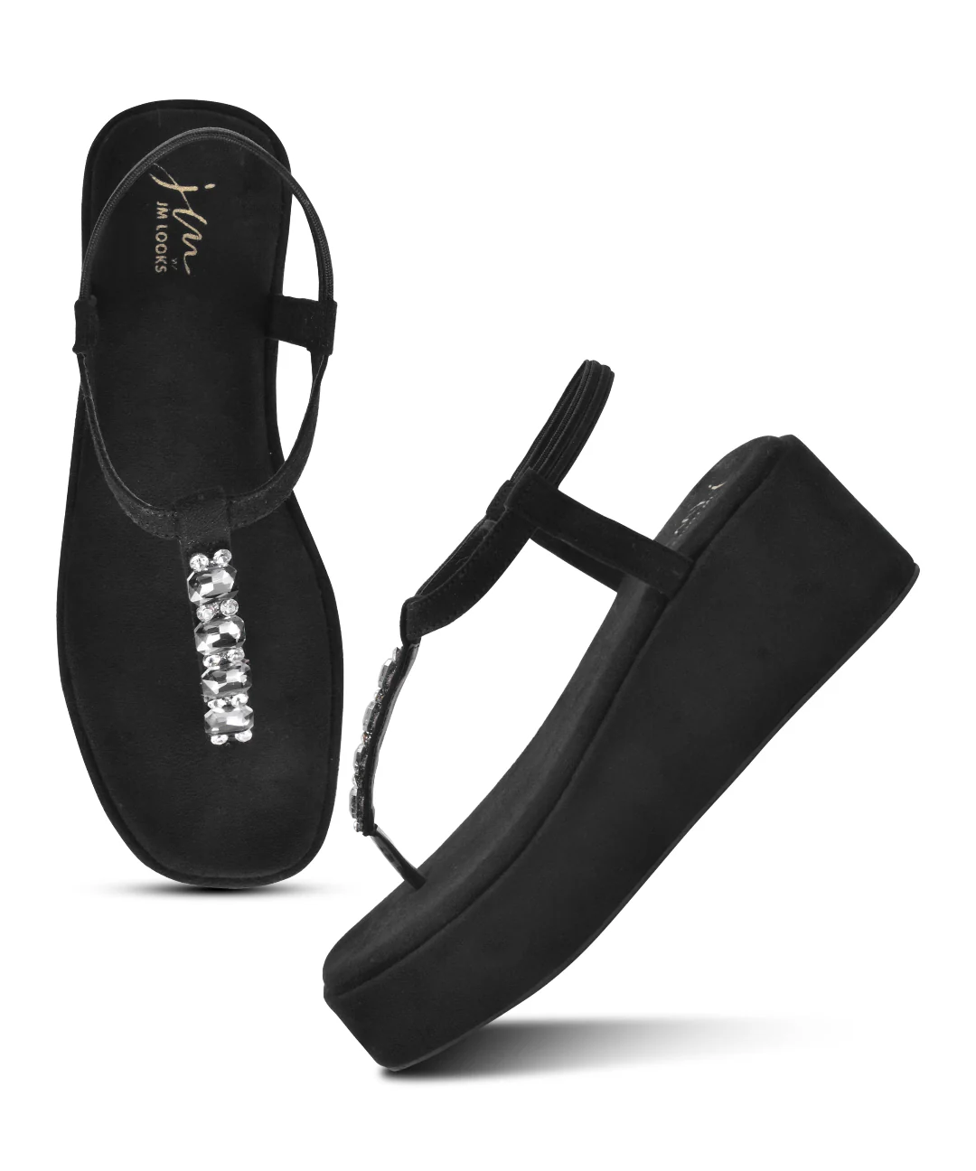 Platform Wedge Sandals with Stone T-Strap - Image 11