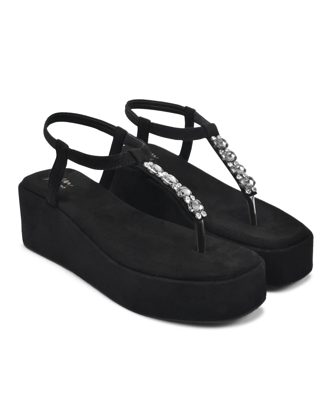Platform Wedge Sandals with Stone T-Strap - Image 12