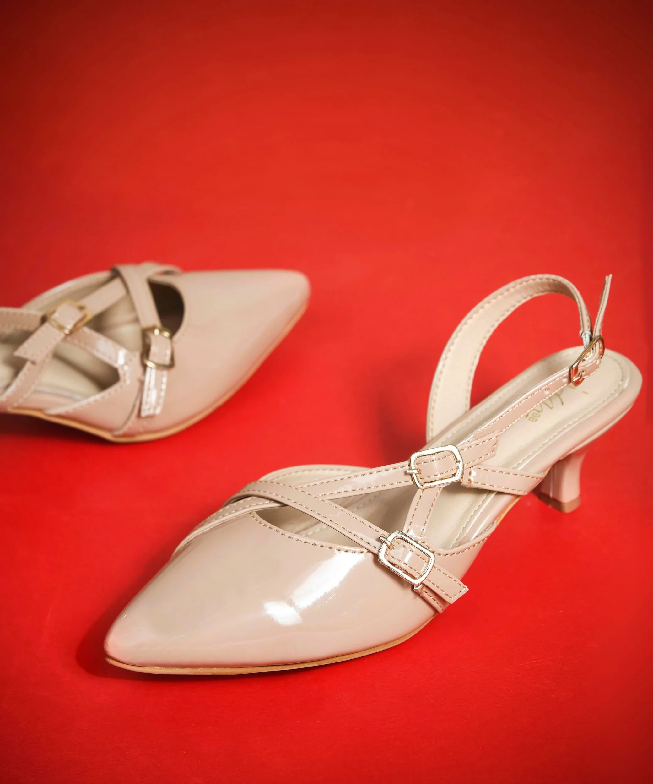 Pointed Toe Slingback Heels with Double Strap Detail