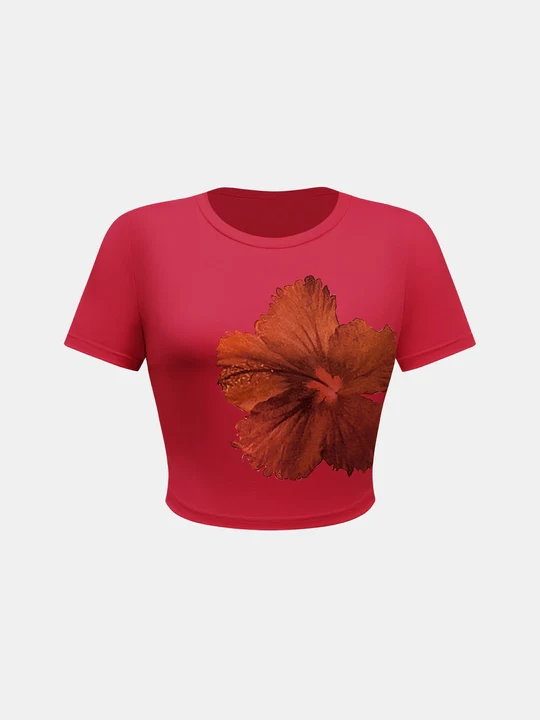 Round Neck Short Sleeve Flower Print T-Shirt - Image 10