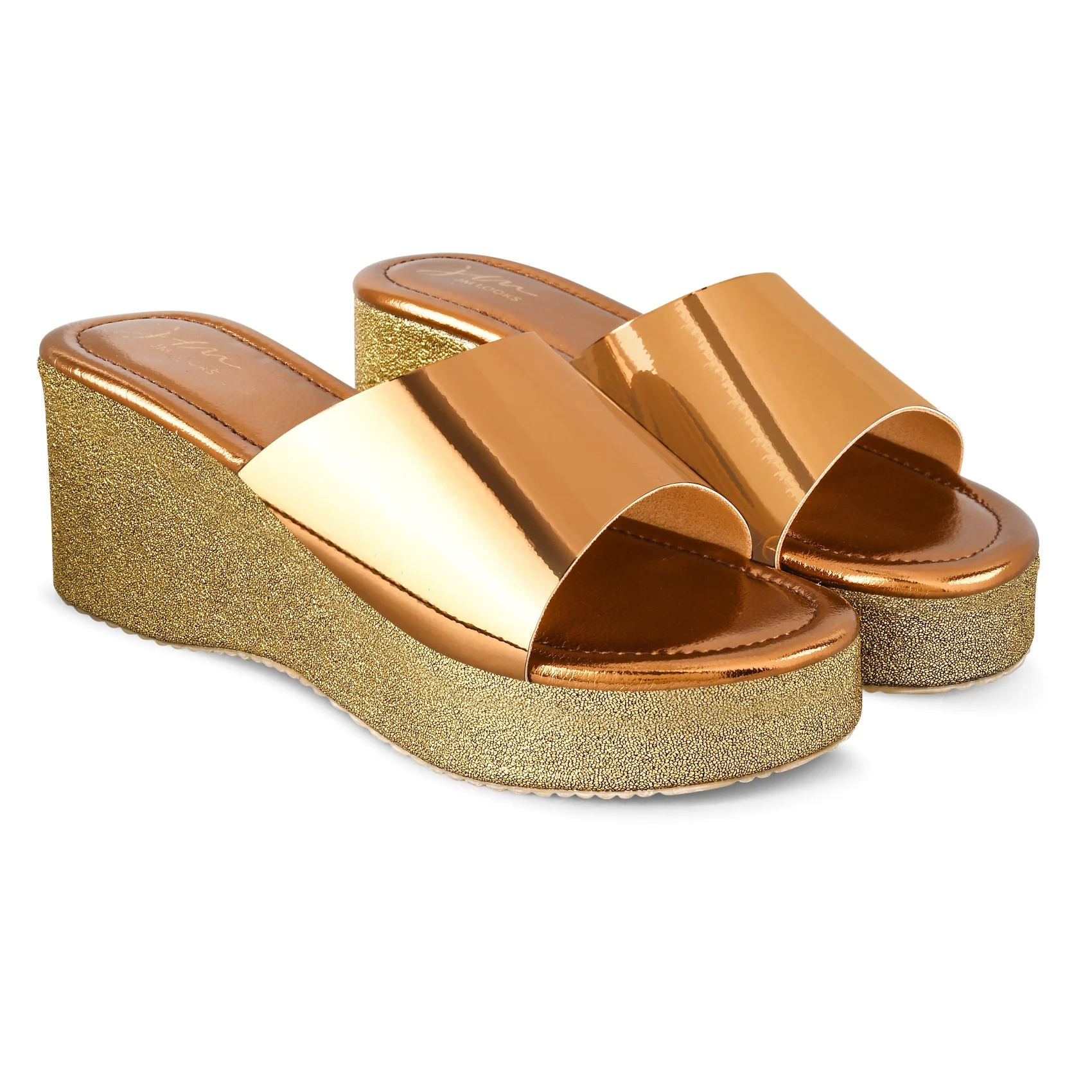 Jm Looks Metallic Slide Wedge Heels for Women & Girls - Image 6