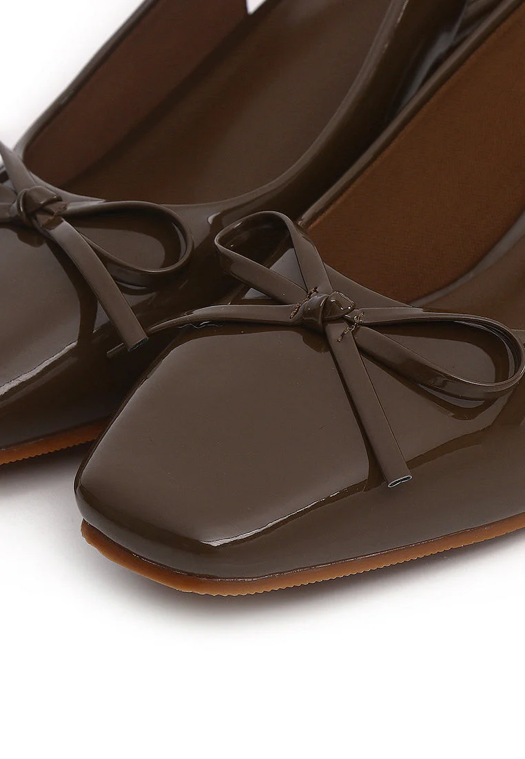 Slingback Glossy Block Heels With Bow - Image 5