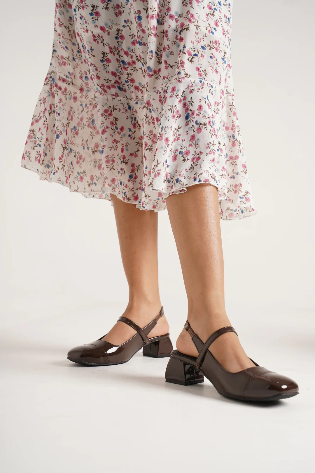 Slingback Glossy Block Heels With Buckle