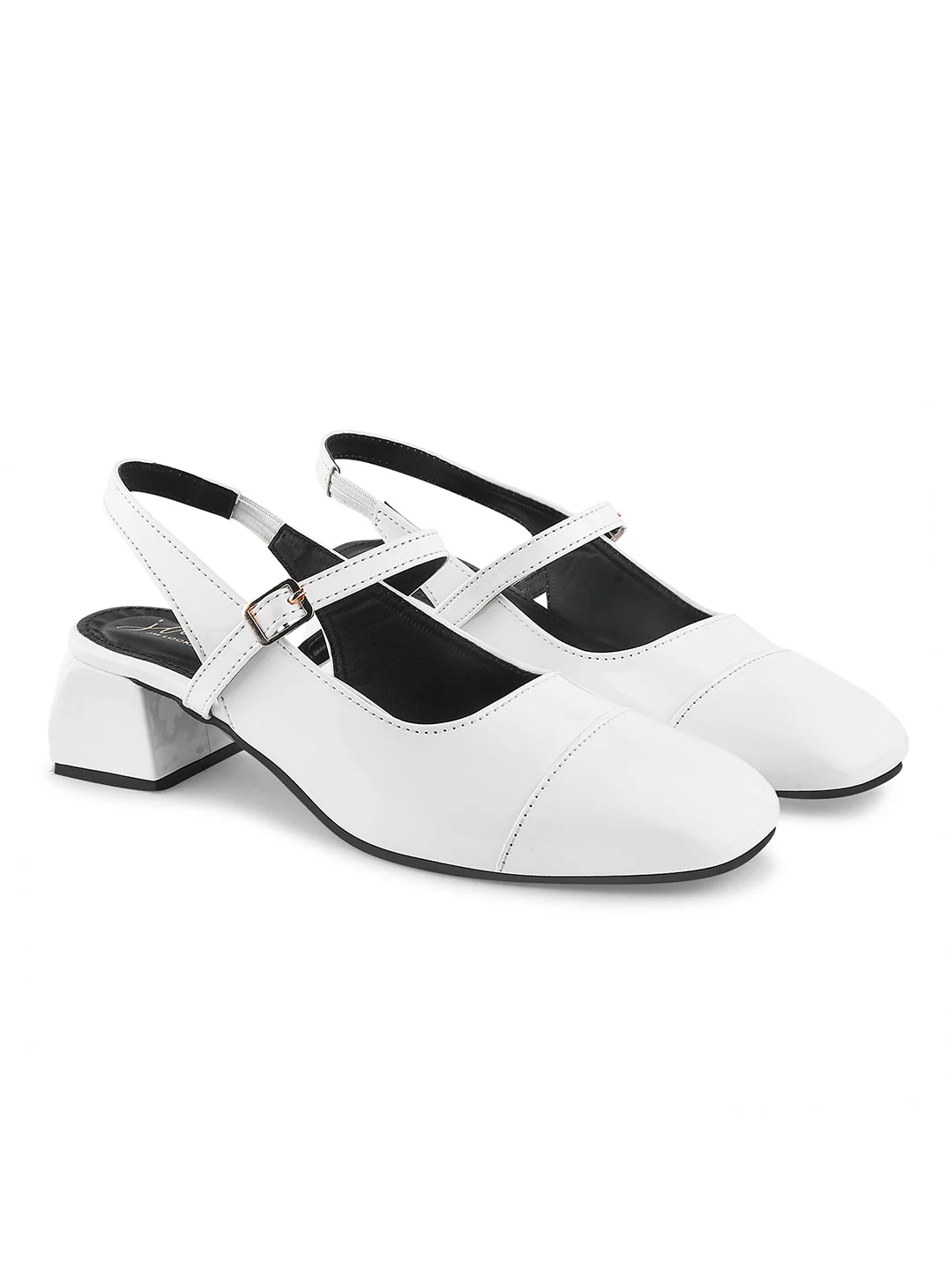 Slingback Glossy Block Heels With Buckle - Image 16