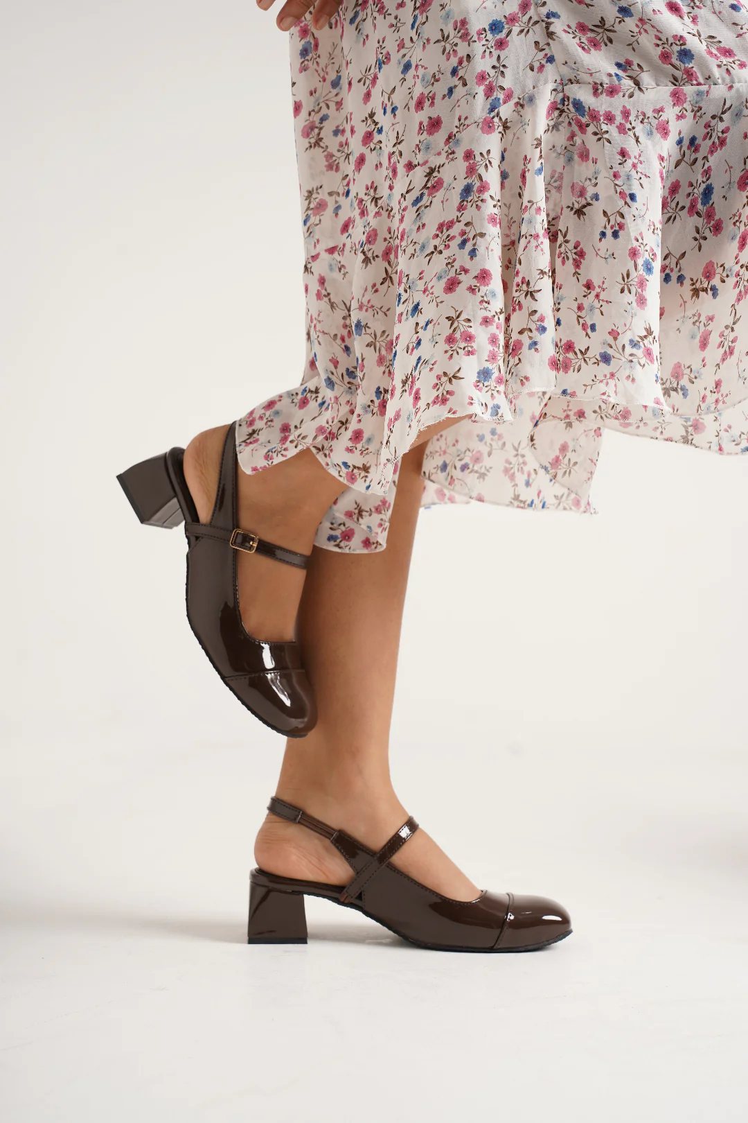 Slingback Glossy Block Heels With Buckle - Image 32