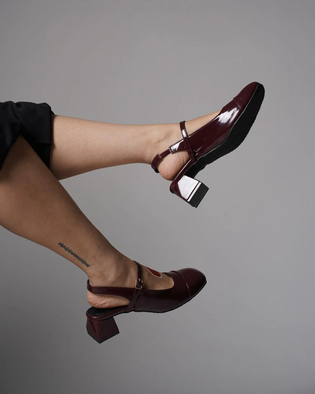 Slingback Glossy Block Heels With Buckle - Image 17