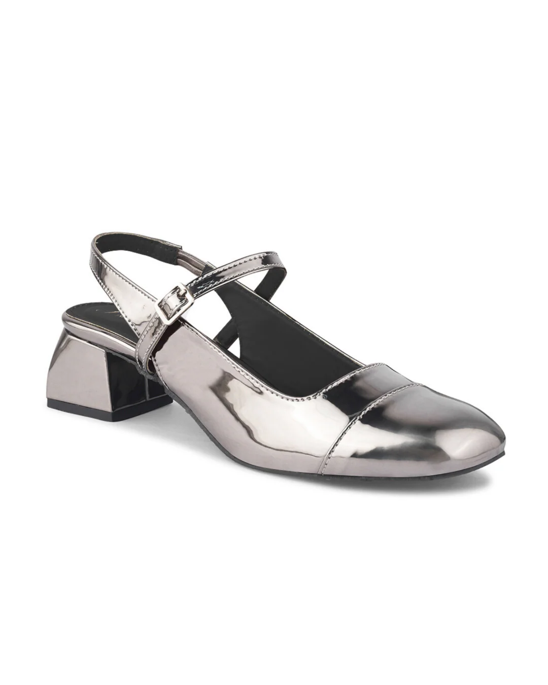Slingback Glossy Block Heels With Buckle - Image 28