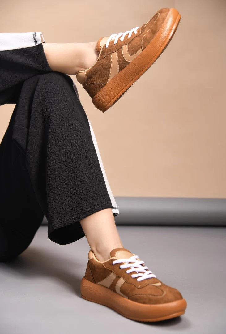 Suede lace up sneakers with cushioned sole - Image 8