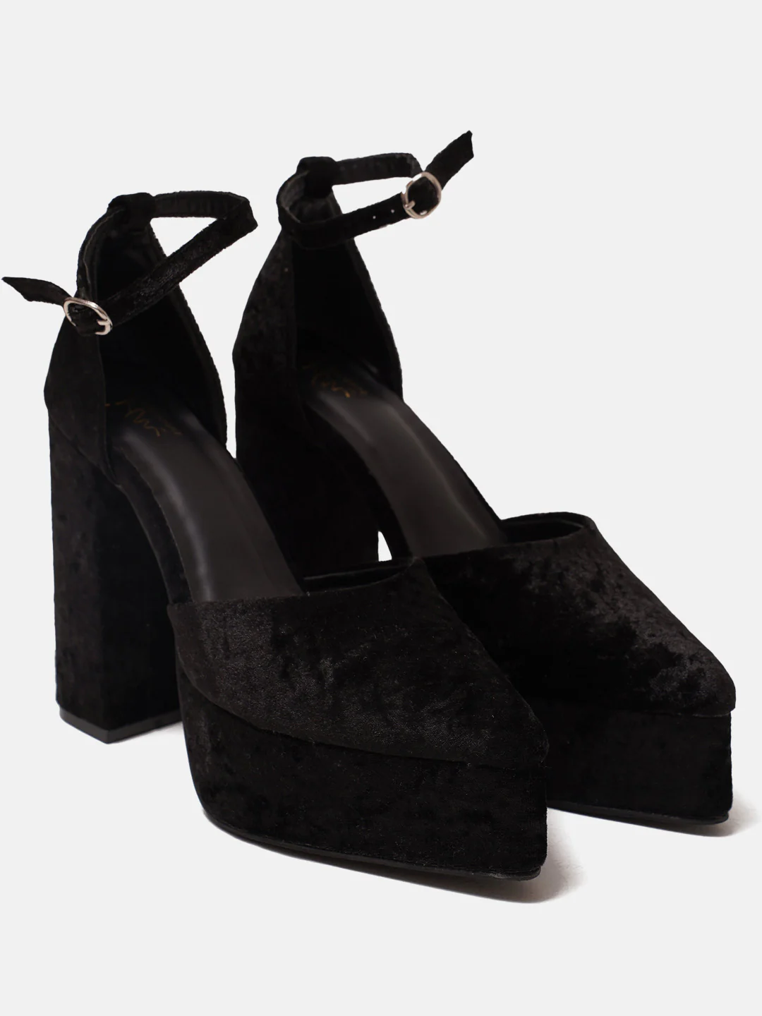 Velvet Platform Block Heels - Image 4